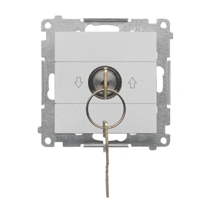 SIMON 55 Łącznik na kluczyk roletowy chwilowy-przycisk 3-pozycyjny [I-0-II][dwa styki N/O] 5A, aluminium mat  [10]