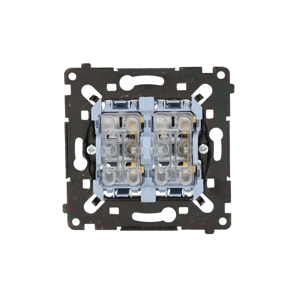 SIMON 55 Łącznik roletowy podwójny trójpozycyjny 1-0-2 (mechanizm) 10 A, 250 V~, szybkozłącza, czarna rama montażowa